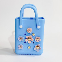 Blue Casual Flowers Metal Accessories Trim Bags