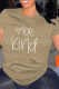 Khaki Letter Print O Neck Tops