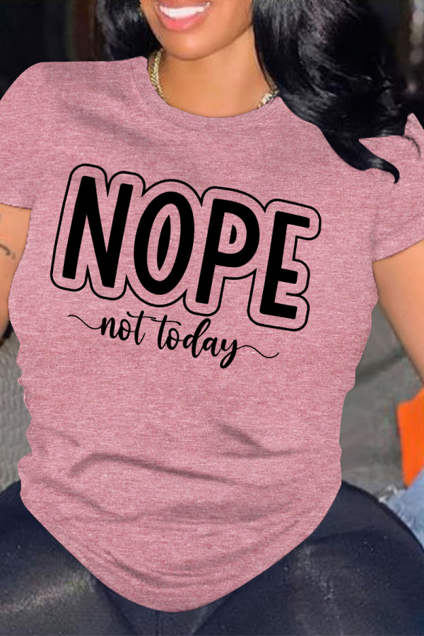 Pink Casual Letter Print O Neck Tops