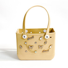 Khaki Casual Butterfly Letters Metal Accessories Trim Bags