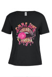 Black Casual Lips Print Letters O Neck T-Shirts