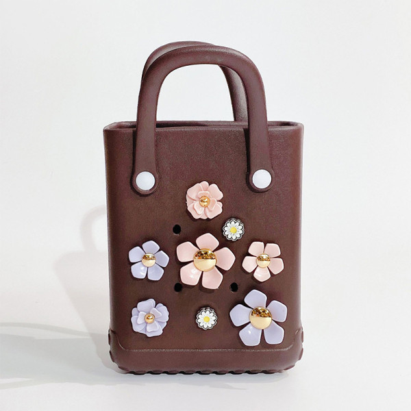 Brown Casual Flowers Metal Accessories Trim Bags