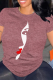 Purplish Red Casual portrait  Print O Neck Tops