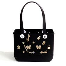 Black Casual Butterfly Letters Metal Accessories Trim Bags