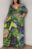 Camouflage Casual Geometric Print Lace Up Contrast V Neck Printed Plus Size Dresses