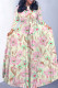 Apricot Elegant Striped Print Flowers Pocket With Belt Contrast O Neck Printed Dresses
