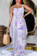 Light Purple Sexy Geometric Print Pocket Contrast V Neck Printed Dresses