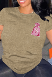 Pink Casual Graffiti Print O Neck Tops