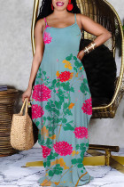 Cyanine Sexy Floral Print Pocket Contrast V Neck Printed Dresses