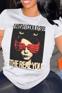 White Casual portrait O Neck Tops