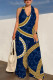 The cowboy blue Sexy Colorblock Print Lace Up Backless Contrast Halter Loose Jumpsuits