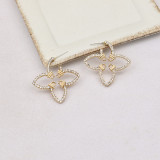Gold Daily Four Leaf Clover Rhinestone Decor Earrings