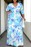 Camouflage Casual Geometric Print Lace Up Contrast V Neck Printed Plus Size Dresses