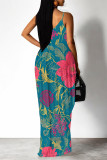 Cyanine Sexy Floral Print Pocket Contrast V Neck Printed Dresses