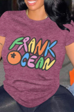 Pink Casual Letter Print O Neck Tops