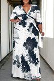 Camouflage Casual Geometric Print Lace Up Contrast V Neck Printed Plus Size Dresses