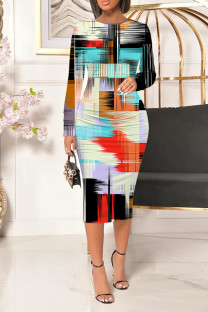 Multicolor Casual Floral Print Leopard Contrast O Neck Printed Dresses