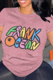 Pink Casual Letter Print O Neck Tops