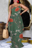 Cyanine Sexy Floral Print Pocket Contrast V Neck Printed Dresses