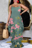 Cyanine Sexy Floral Print Pocket Contrast V Neck Printed Dresses