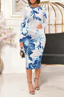Light Color Casual Floral Print Leopard Contrast O Neck Printed Dresses