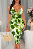 Blue Purple Sexy Flowers Print Contrast V Neck Wrapped Skirt Dresses