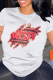 White Casual Letter Print O Neck Tops