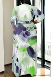 Camouflage Casual Geometric Print Lace Up Contrast V Neck Printed Plus Size Dresses