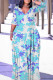 Baby Blue Casual Geometric Print Lace Up Contrast V Neck Printed Plus Size Dresses