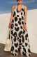 Apricot Sexy Colorblock Print Lace Up Backless Contrast Halter Loose Jumpsuits