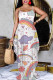 Cartoon Sexy Floral Print Cartoon Pocket Contrast V Neck Printed Dresses