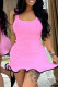 Pink Sexy Solid Color Patchwork Backless U Neck Vest Dresses