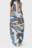 Pink Casual Geometric Print Flowers Pocket Contrast O Neck Printed Dresses