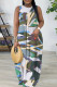 Gray Green Casual Geometric Print Flowers Pocket Contrast O Neck Printed Dresses
