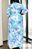 Camouflage Casual Geometric Print Lace Up Contrast V Neck Printed Plus Size Dresses
