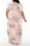 Baby Blue Casual Geometric Print Pocket Slit V Neck Printed Plus Size Dresses