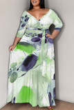 Camouflage Casual Geometric Print Lace Up Contrast V Neck Printed Plus Size Dresses