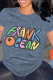 Dark Blue Casual Letter Print O Neck Tops