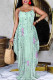Cyan Sexy Geometric Print Pocket Contrast V Neck Printed Dresses