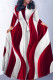 Burgundy Elegant Striped Print Flowers Pocket With Belt Contrast O Neck Printed Dresses