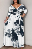 Camouflage Casual Geometric Print Lace Up Contrast V Neck Printed Plus Size Dresses