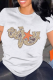 White Casual Letter Print Leopard O Neck Tops