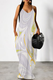 Light Purple Sexy Geometric Print Pocket Contrast V Neck Printed Dresses