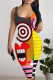 Yellow Sexy Geometric Print Contrast U Neck Printed Dresses