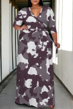Camouflage Casual Geometric Print Lace Up Contrast V Neck Printed Plus Size Dresses