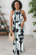 Stripe Geometric Print Flowers Stripe Contrast O Neck Dresses