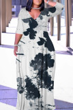 Camouflage Casual Geometric Print Lace Up Contrast V Neck Printed Plus Size Dresses