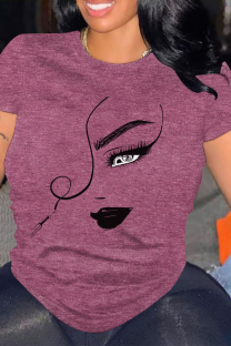 Burgundy Casual portrait Contrast O Neck Tops