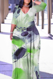 Camouflage Casual Geometric Print Lace Up Contrast V Neck Printed Plus Size Dresses