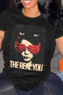 Black Casual portrait O Neck Tops